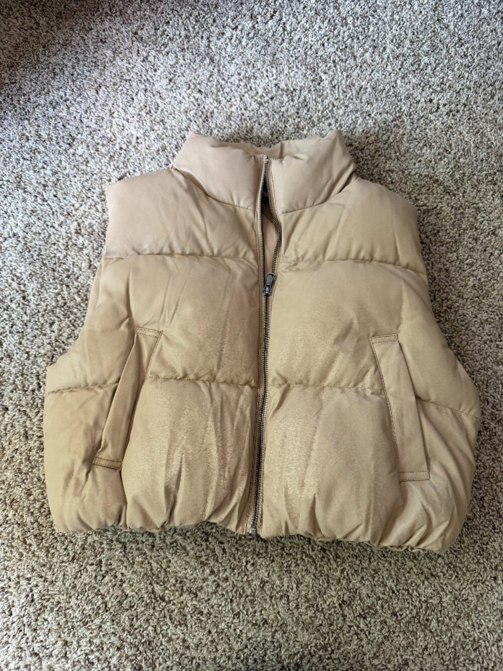Tan Cropped Puffer Vest